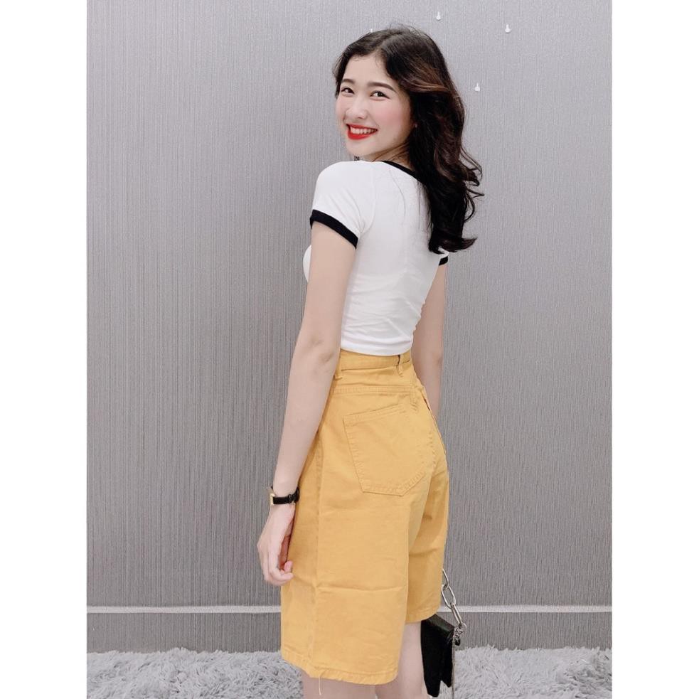 Quần Short Kaki Lửng Ulzzang, Ống rộng lưng cao Dáng Hàn Quốc SKA01  ༷