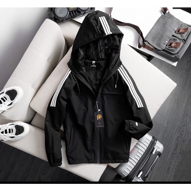 Áo Gió Nam, Áo Gió Thể Thao Vải Tráng Bạc 3 Sọc Chống Thấm Nước - Xưởng May 9X