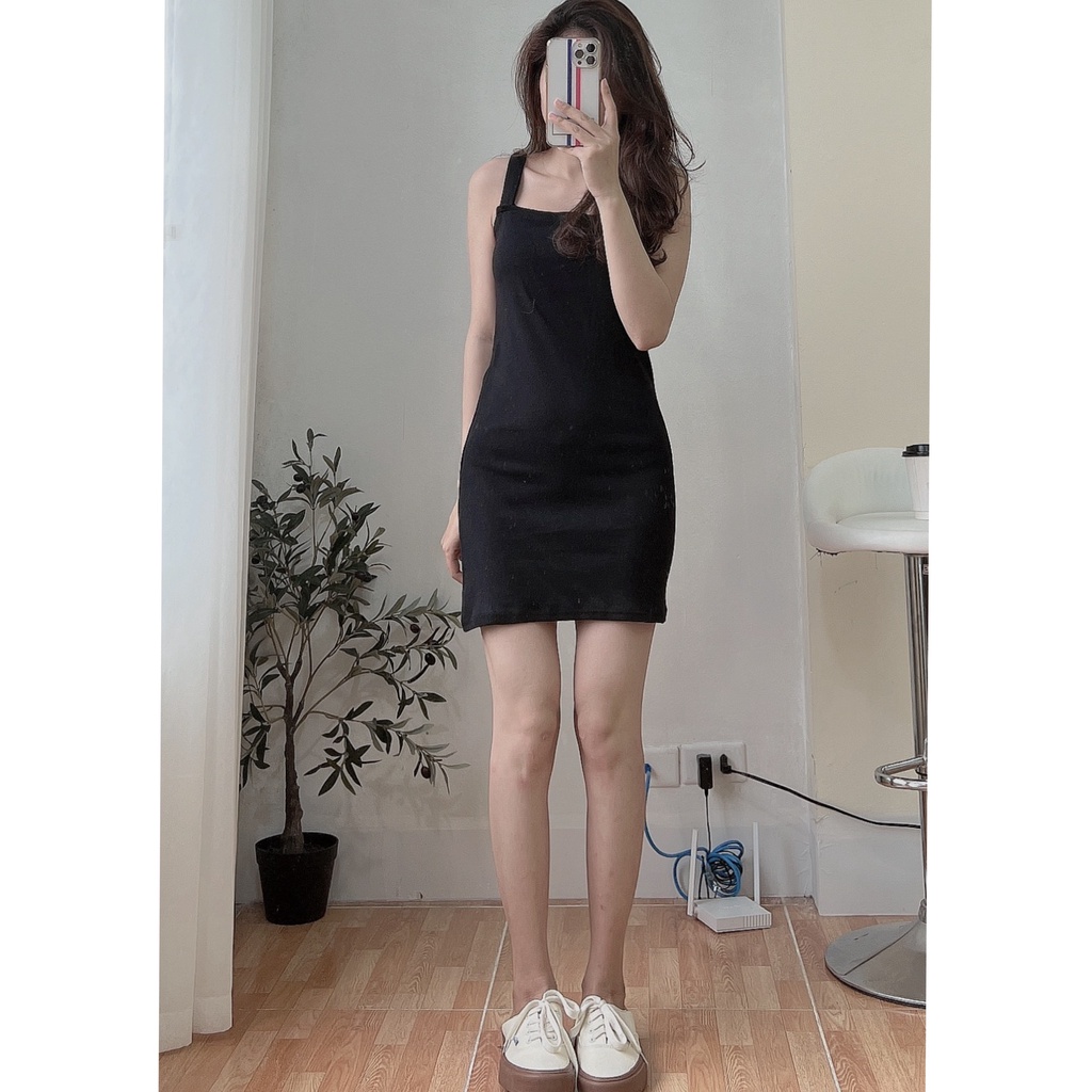 Đầm 2 Dây Bozip Cổ Vuông PEONYB Nữ [FREESHIP] 🌸 Váy body dáng ôm màu đen, thun kiểu trẻ trung cá tính Ulzzang 🌸 | BigBuy360 - bigbuy360.vn