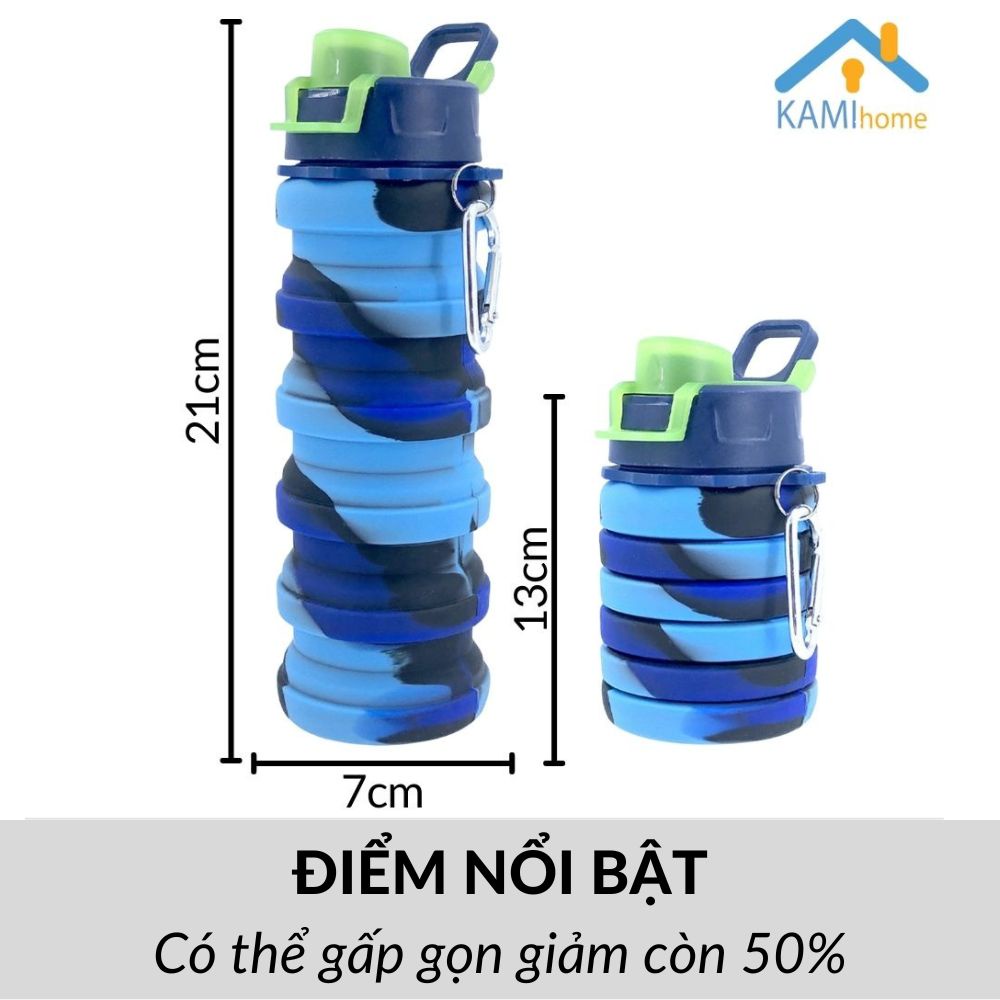 Bình nước có ống hút Silicon gấp gọn an toàn và chịu nhiệt nóng lạnh 500ml mã 22062