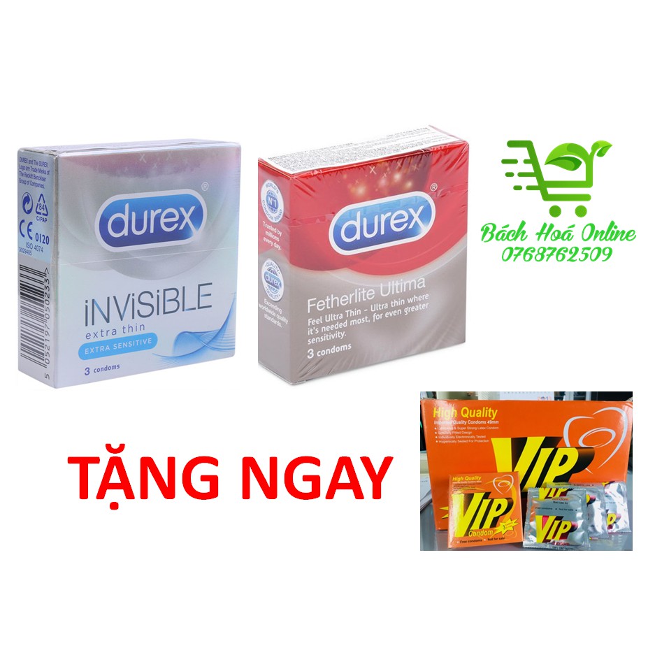 (Hộp 3 bao) COMBO 01 Hộp Durex Invisible ôm sát + 01 Hộp Durex Fetherlite Ultima siêu mỏng