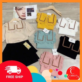 Sơ mi kiểu👚freeship50k👚áo sơ mi nữ áo bèo viền nhỏ cộc tay