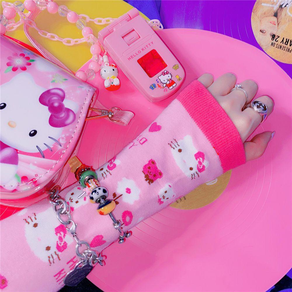 Găng Tay Giữ Ấm Cánh Tay Hình Mèo Kitty Mềm Mại Chống Bẩn Cho Nữ