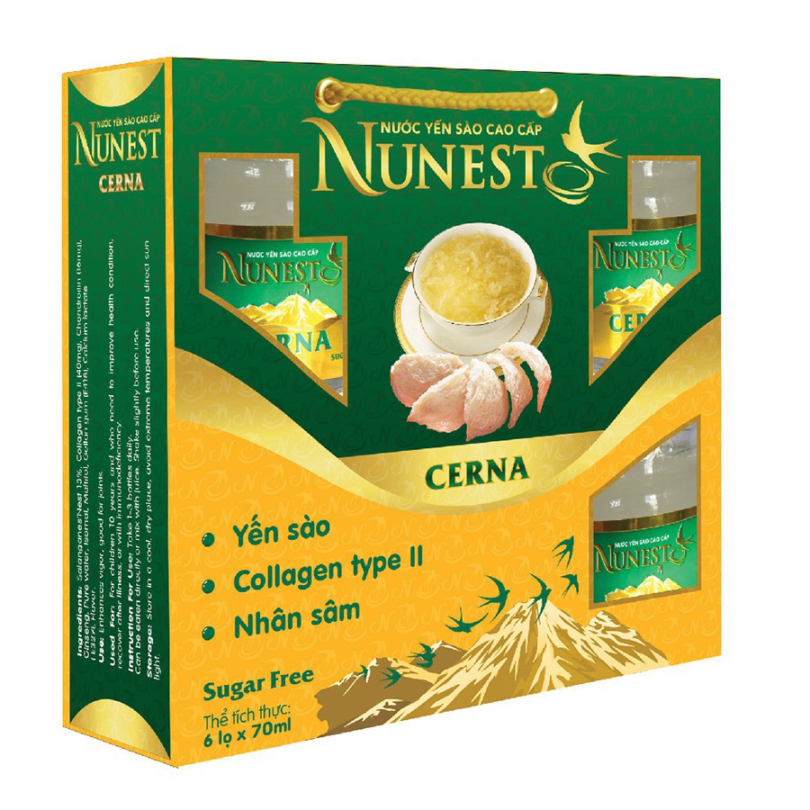 Hộp yến sào cao cấp nhân sâm collagen không đường Nunest Cerna (6 lọ x 70ml)  _SuBaby