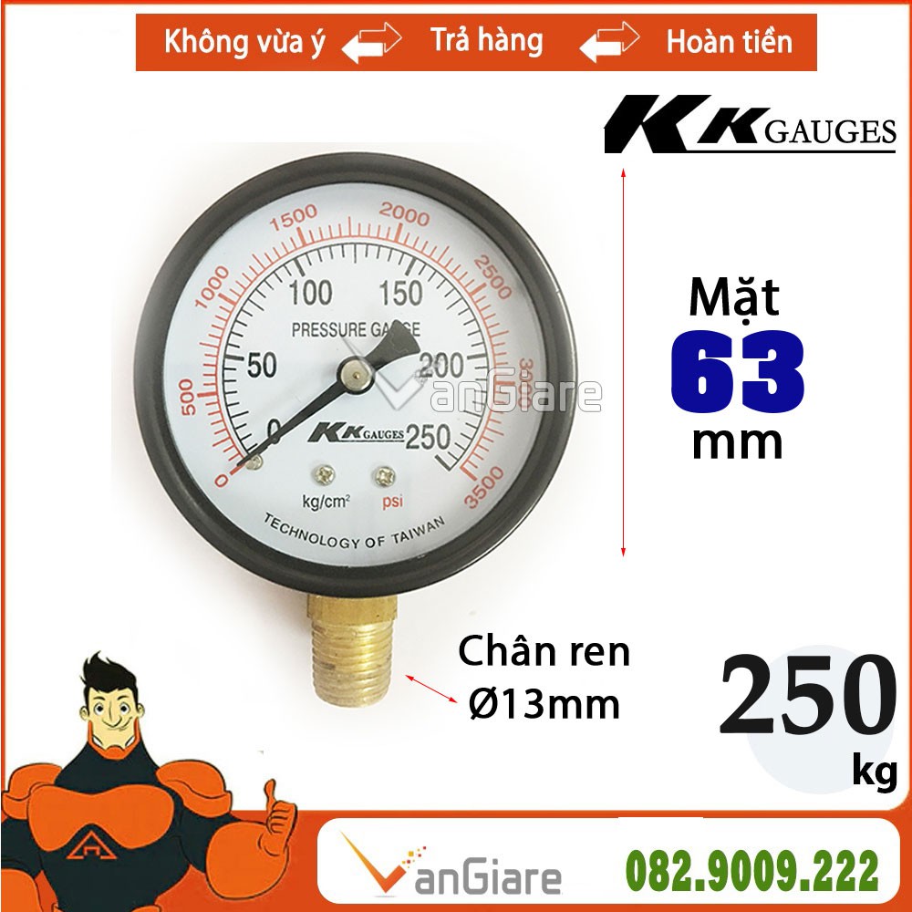 Đồng hồ đo áp suất thủy lực khí nén 250kg KK gauge