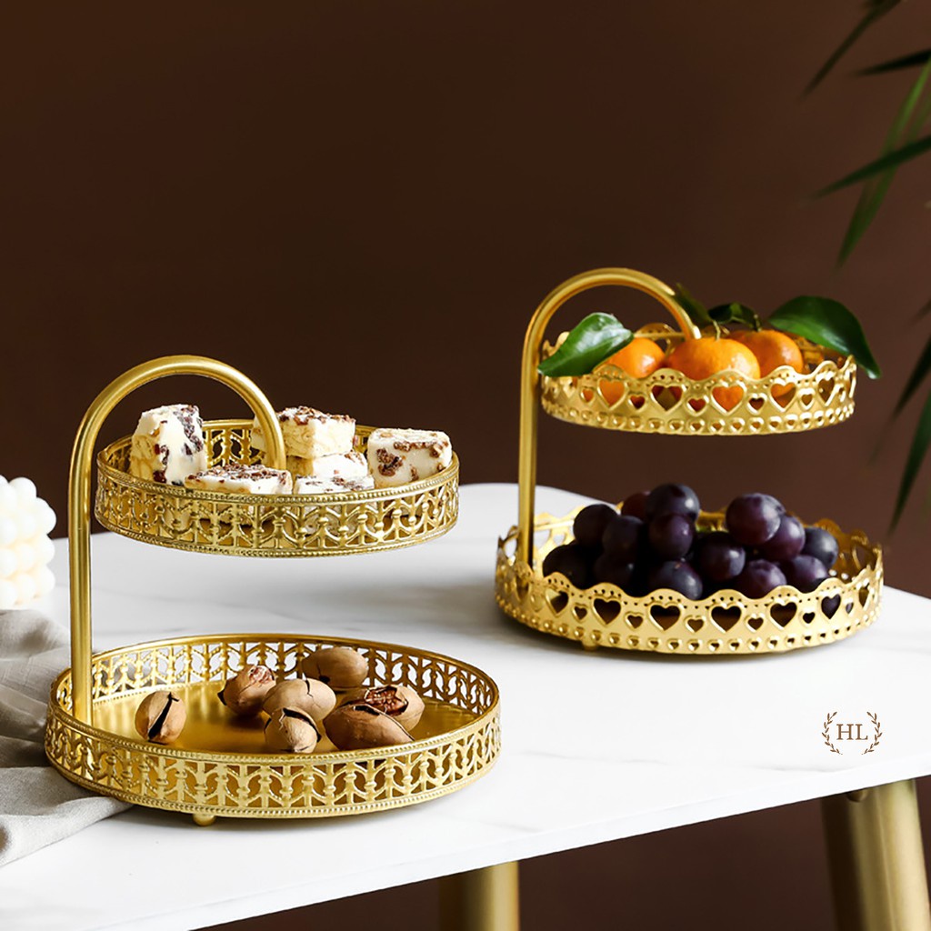 2 Lớp Sắt Trang Trí Khay Trái Cây Vege Đứng Trang Trí Nhà Sọc