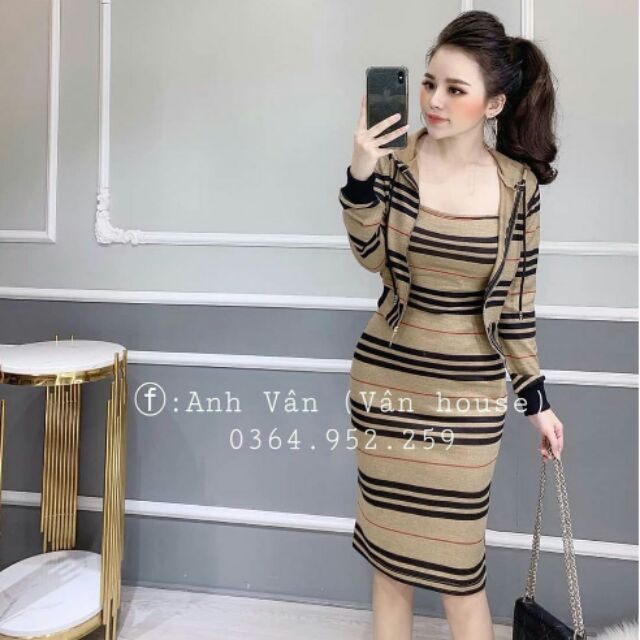 [ TẶNG 🎁 + SALE ] SET VÁY BODY KẺ MIX ÁO KHOÁC BBR