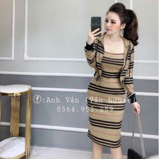 Set váy body kẻ mix áo khoác bbr