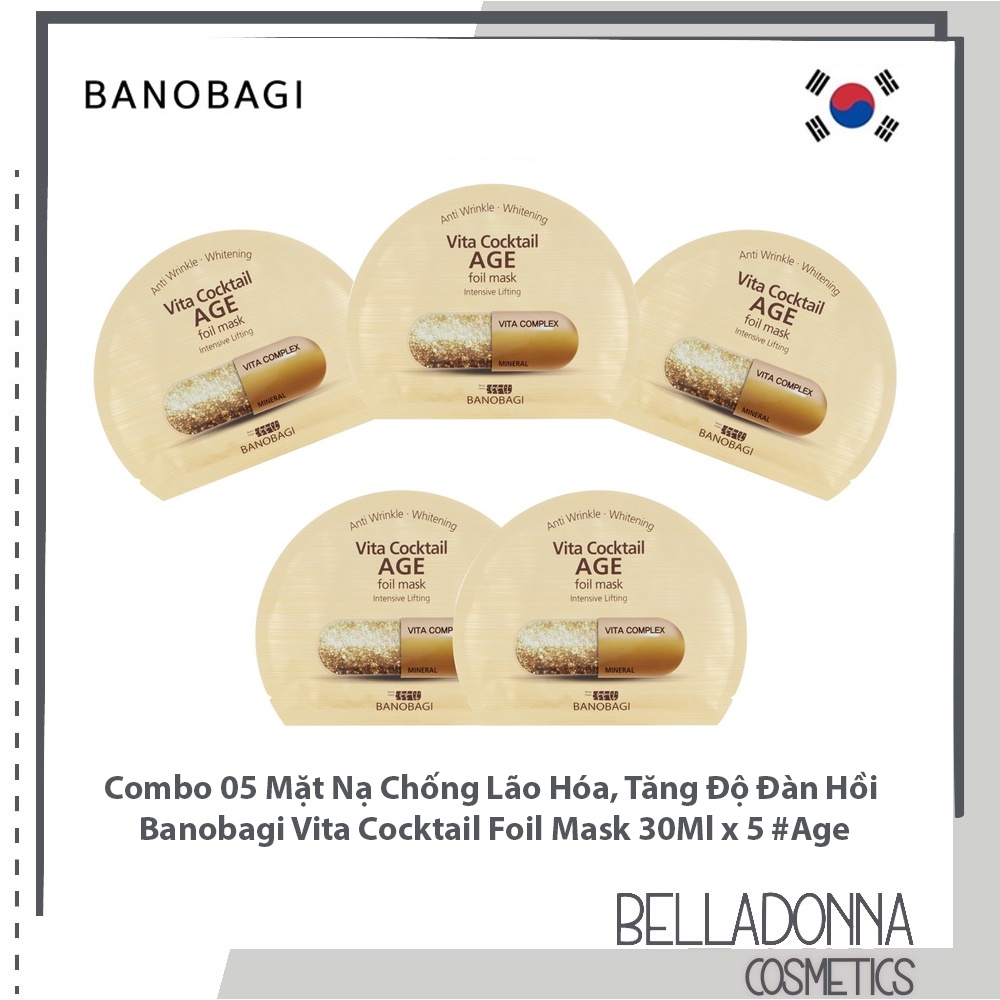 [CHÍNH HÃNG] Combo 05 Mặt Nạ Chống Lão Hóa, Tăng Độ Đàn Hồi Banobagi Vita Cocktail Foil Mask 30Ml x5 #Age