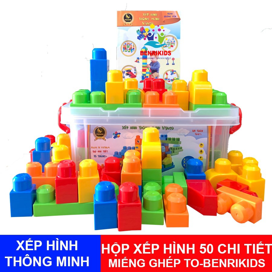 Đồ Chơi Xếp Hình 50 Chi Tiết Bằng Nhựa An Toàn VIJAGO Có Hộp Đựng Tiện Lợi