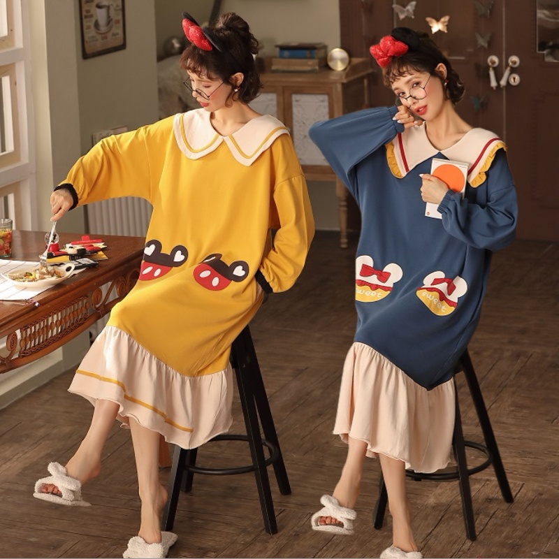 {Nightgown} Đầm Ngủ Cotton Nguyên Chất Tay Dài Dáng Rộng Thời Trang Xuân Thu Ngọt Ngào Cho Nữ | BigBuy360 - bigbuy360.vn