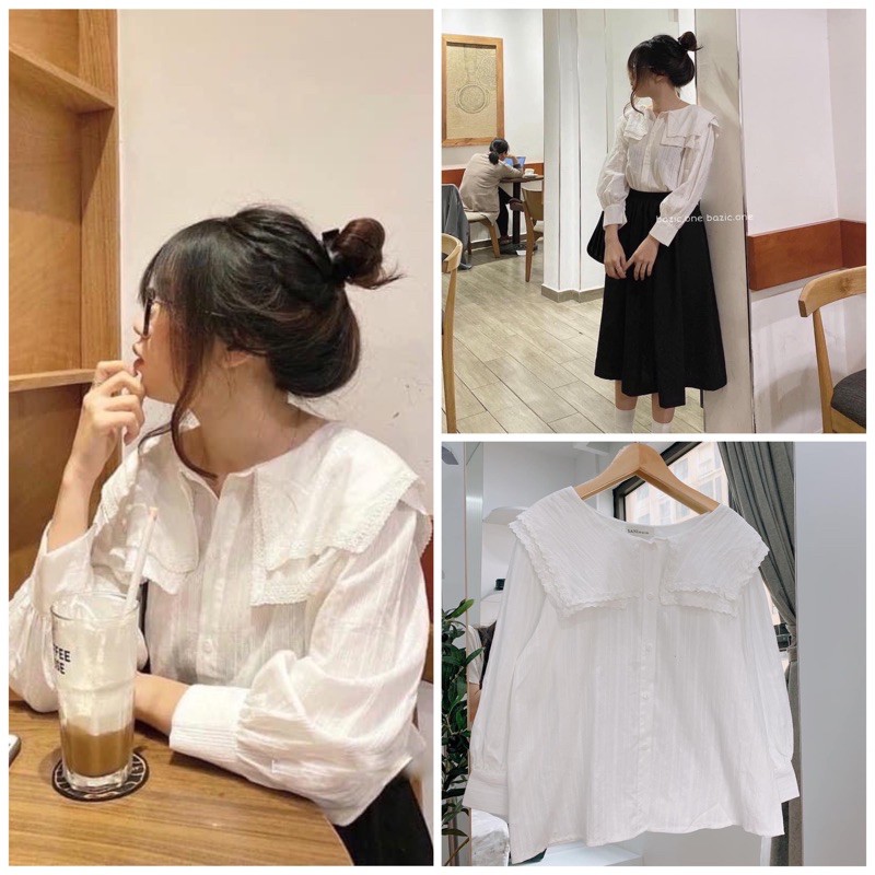 Áo sơ mi cổ 2 tầng phong cách Hàn Quốc