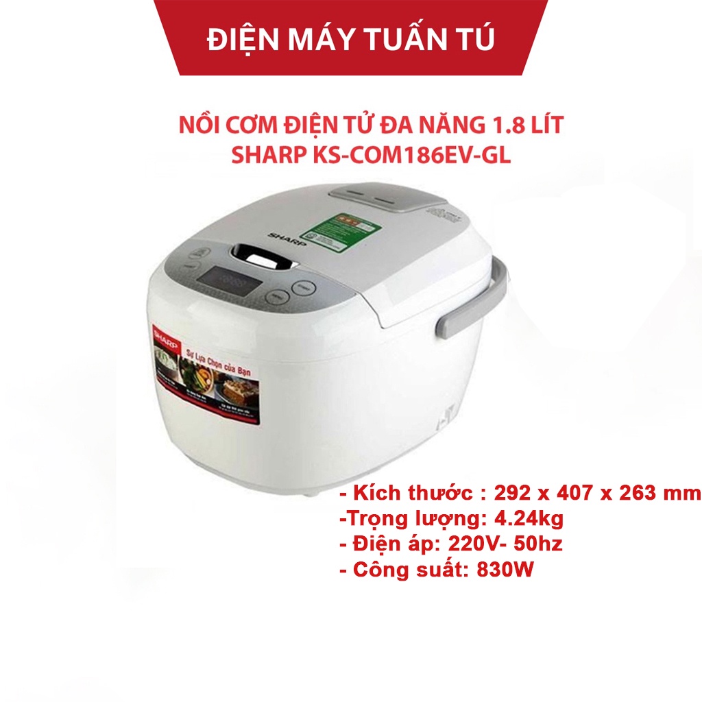 Nồi cơm điện tử Sharp 1,8lít KS-COM186EV-GL, lỗi 1 đổi 1, bảo hành 12 tháng toàn quốc [Chính Hãng]