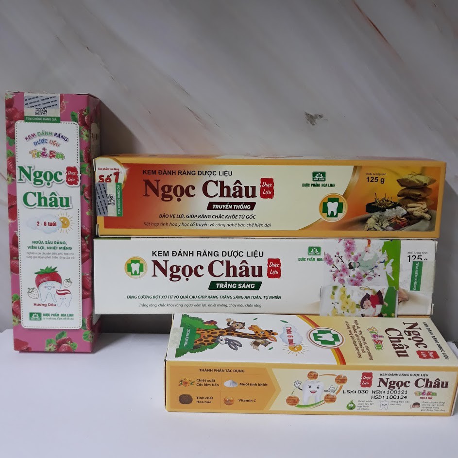 [DP HOA LINH]Kem Đánh Răng Dược Liệu Ngọc Châu 125g,170g, Trắng Sáng,Trẻ Em 2-6 Tuổi,Trên 6 Tuổi