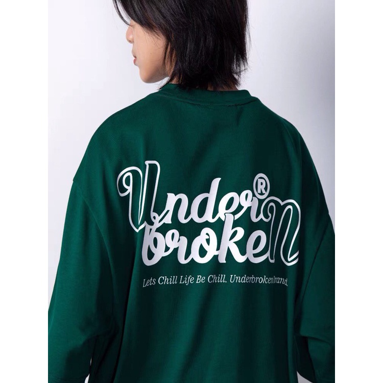 Áo thun phông rộng dài tay lỡ giấu quần nam nữ unisex UNDERBROKEN Xanh Lá 100% Cotton