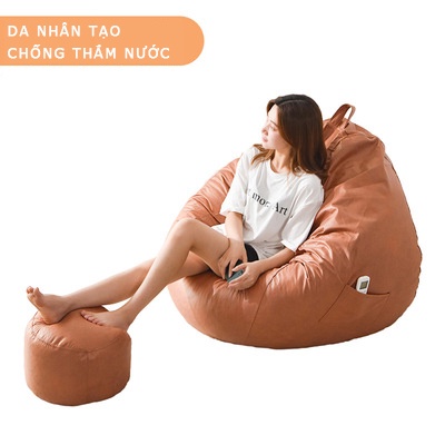 Ghế lười hạt xốp, ghế đọc sách thư giãn da nhân tạo Miny Lazy Home MN003