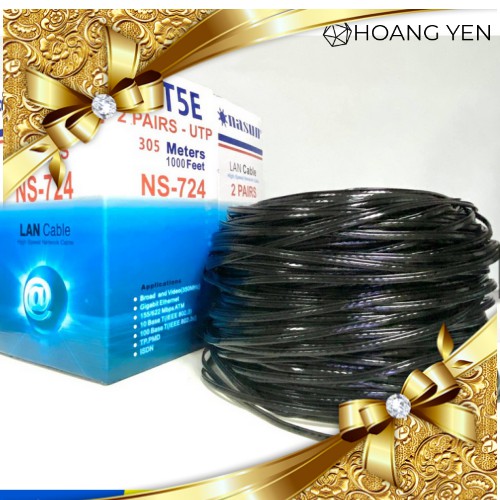 Cáp mạng 4 lõi ĐỒNG có gia cường Nasun NS-724 vỏ mềm đặc ngoài trời