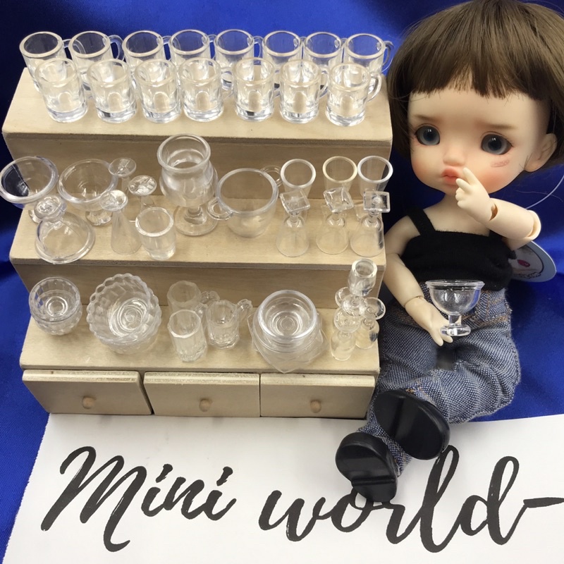 Combo mô hình ly tách chén dĩa trong suốt mini dùng cho trang trí nhà búp bê BJD tỉ lệ 1/8, 1/12. Dollhouse, miniature