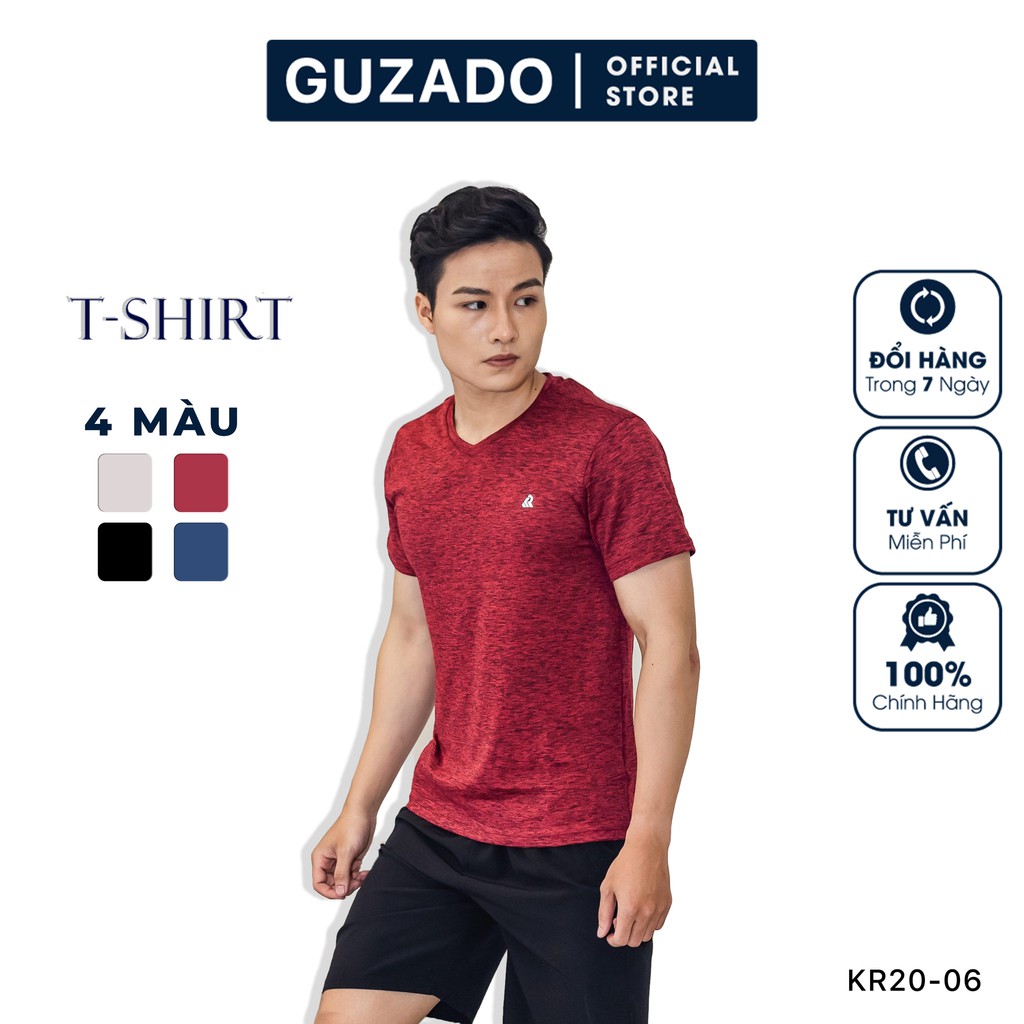 Áo Phông Nam Cổ Tim GUZADO, Chất Thể Thao Mát,Co Giãn Tốt, Mẫu Mới Nhất 2021 KR20-06