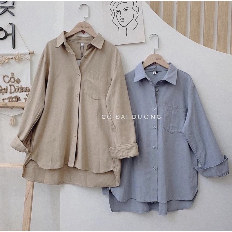 Áo sơ mi thô dài tay 1 túi ngực 2 tà xẻ hông 293 3 màu Nhung Nhớ A1102N