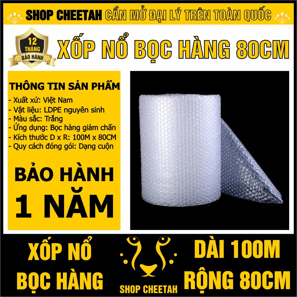 Xốp nổ bọc hàng – Dài 100M x Rộng 80CM – Màng xốp bóp nổ – Màng bong bóng khí – Màng giảm chấn – Xốp bóng khí – Xốp hơi