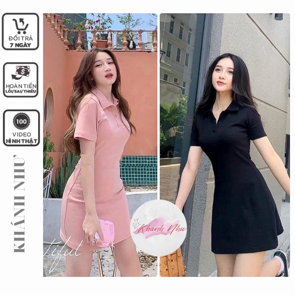 Váy Polo Trơn Nữ  🌸 Đầm dáng suông polo chất cotton, thun cộc tay màu ĐEN | HỒNG | XÁM Ulzzang HOT 🌸