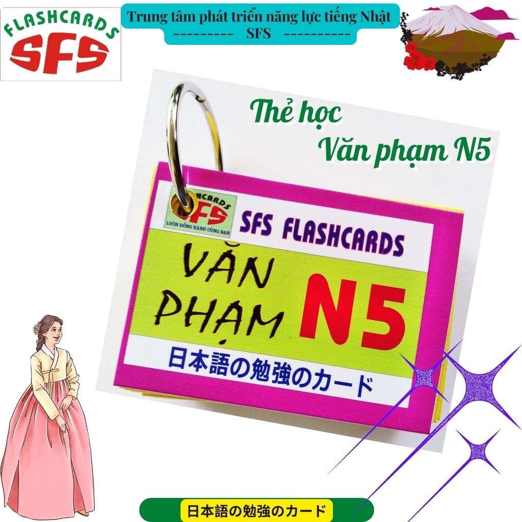 Bộ thẻ học tiếng Nhật N5 SFS theo giáo trình minna_ bài 1-25 bộ gồm 3 thẻ Kanji, văn phạm và từ vựng