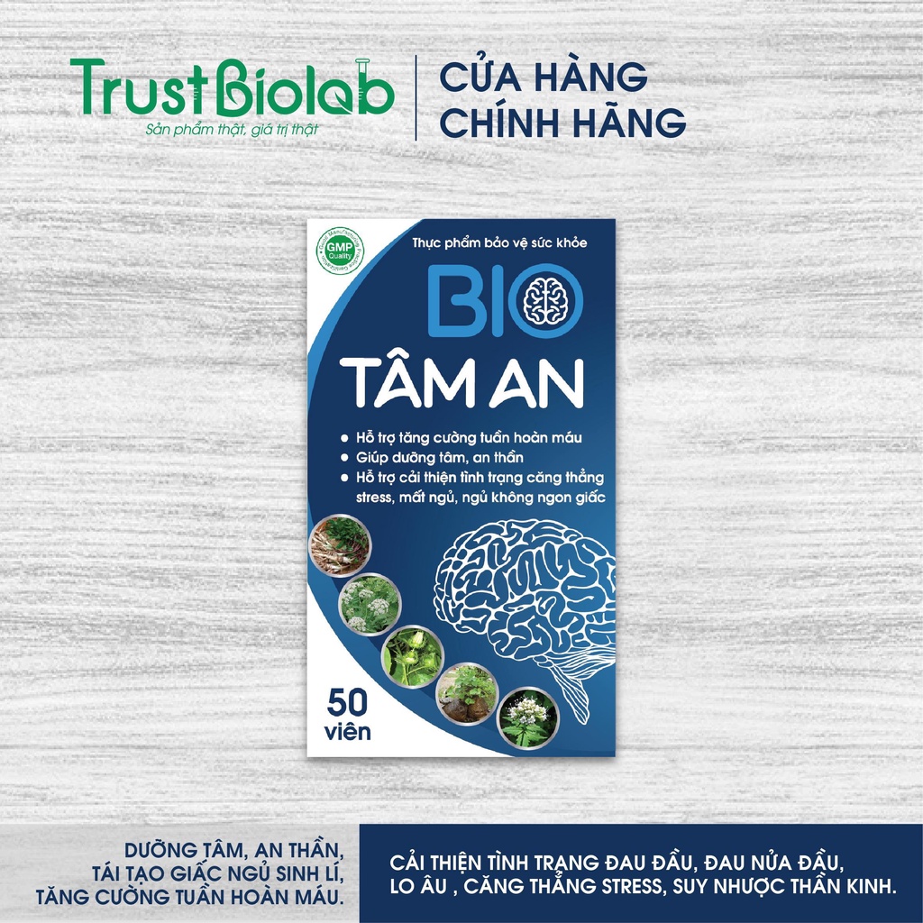 BIO TÂM AN - CẢI THIỆN TÌNH TRẠNG MẤT NGỦ, GIẢM CĂNG THẲNG, STRESS, ĐAU ĐẦU - DƯỢC BIOLAB hộp 30 viên