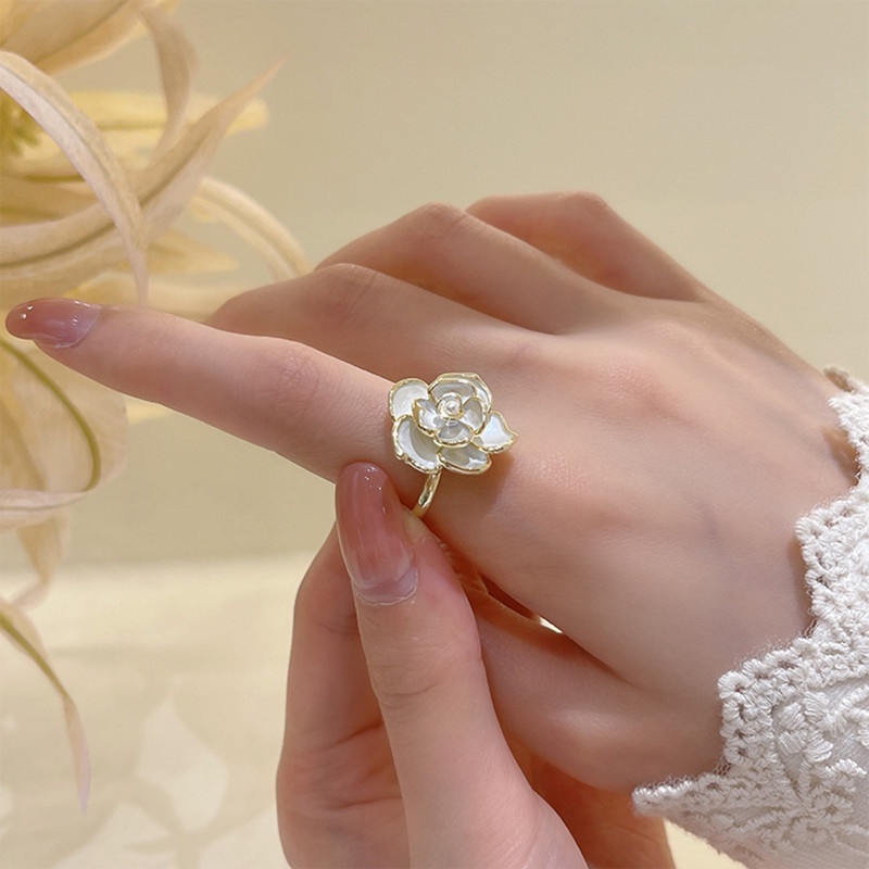 Nhẫn Đeo Ngón Trỏ Hình Hoa Trà Sang Trọng Tinh Tế Phong Cách Pháp Cổ Điển Thời Trang Chất Lượng Cao Dành Cho Bạn Nữ