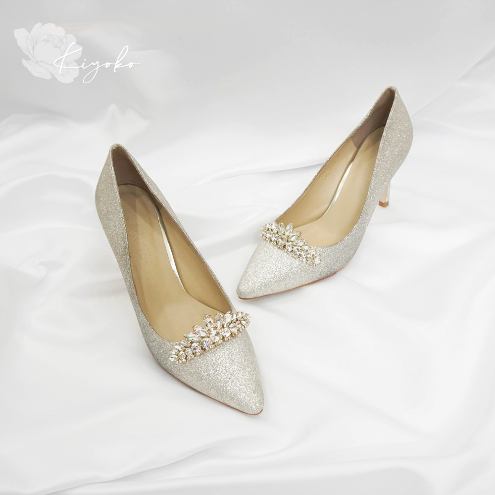 Giày cưới cao gót cô dâu màu trắng đính hạt lấp lánh HD001
