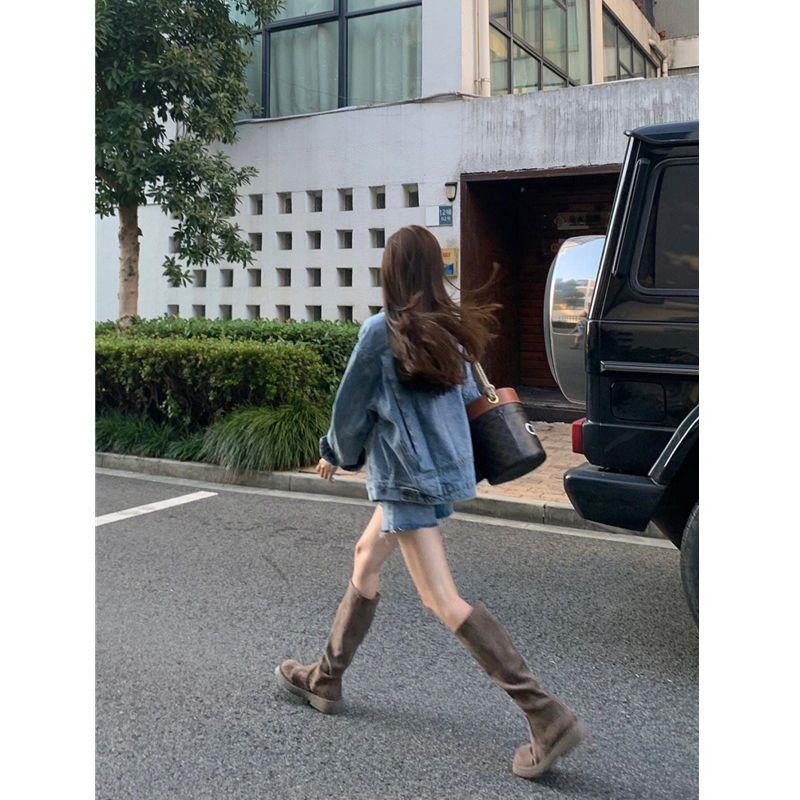 Áo Khoác Denim Lưng Cao Dáng Ngắn Thời Trang Cá Tính Cho Nữ