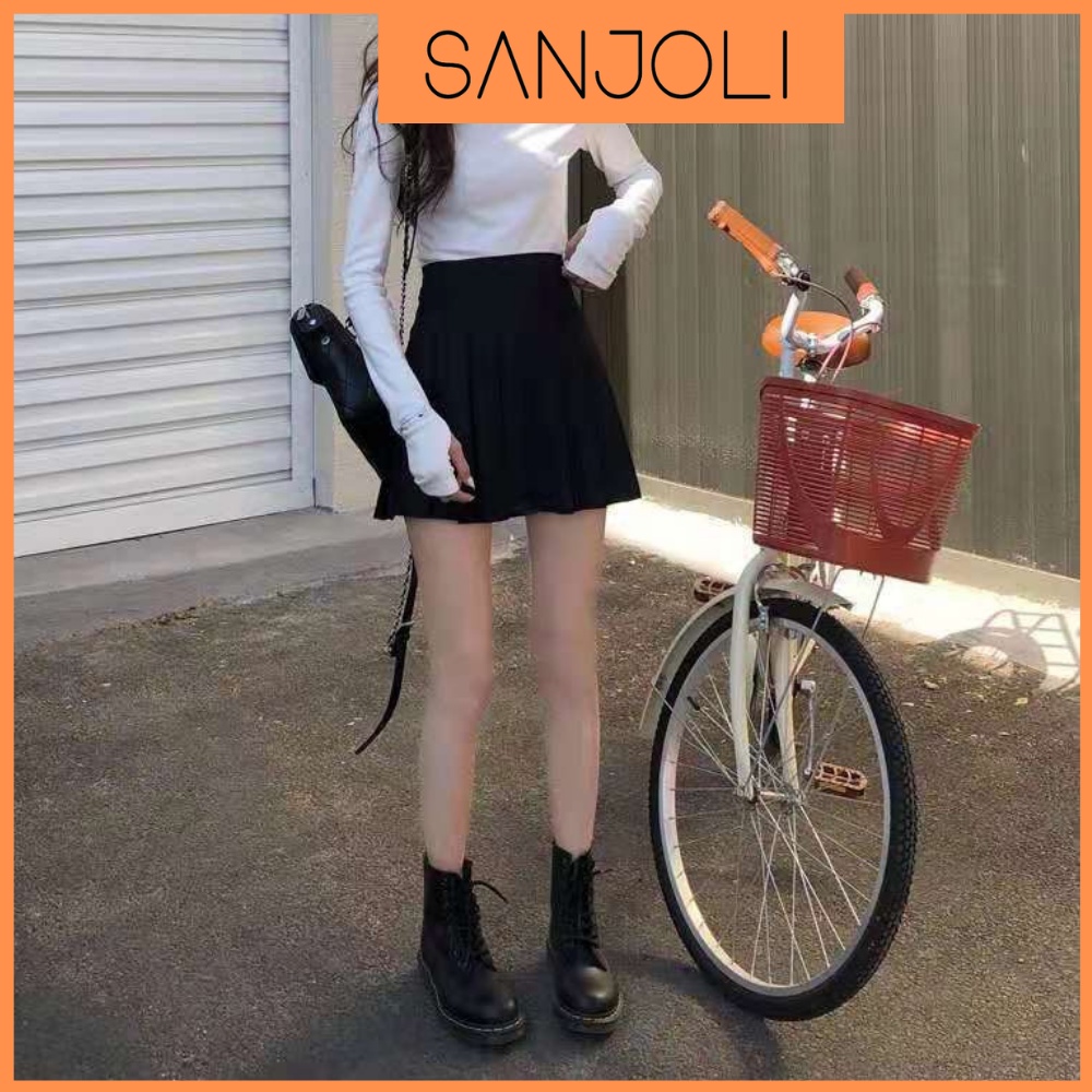 Chân Váy Chữ A Ngắn SANJOLI Xếp Ly Tennis Kiểu Xòe Cạp Cao Phong Cách Hàn Quốc Công Sở Vintage Đẹp Sexy CV003