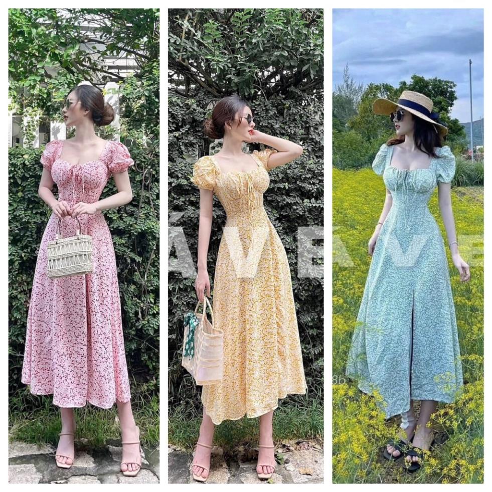 VÁY HOA MAXI XẺ ĐÙI CÚP NGỰC 3 MÀU