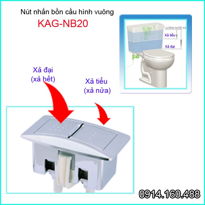 Nút nhấn xả bồn cầu KAG-NB20, nút nhấn hình chữ nhật, nút nhấn cầu Inax C504, C702VRN