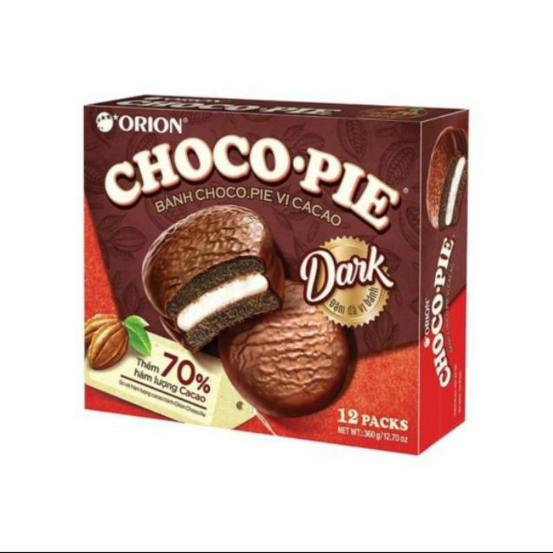 Hộp 12 cái Bánh Chocopie Orion Dark vị cacao cao cấp bánh phủ sô cô la chocolate socola mặt cười valentine yêu thì yêu