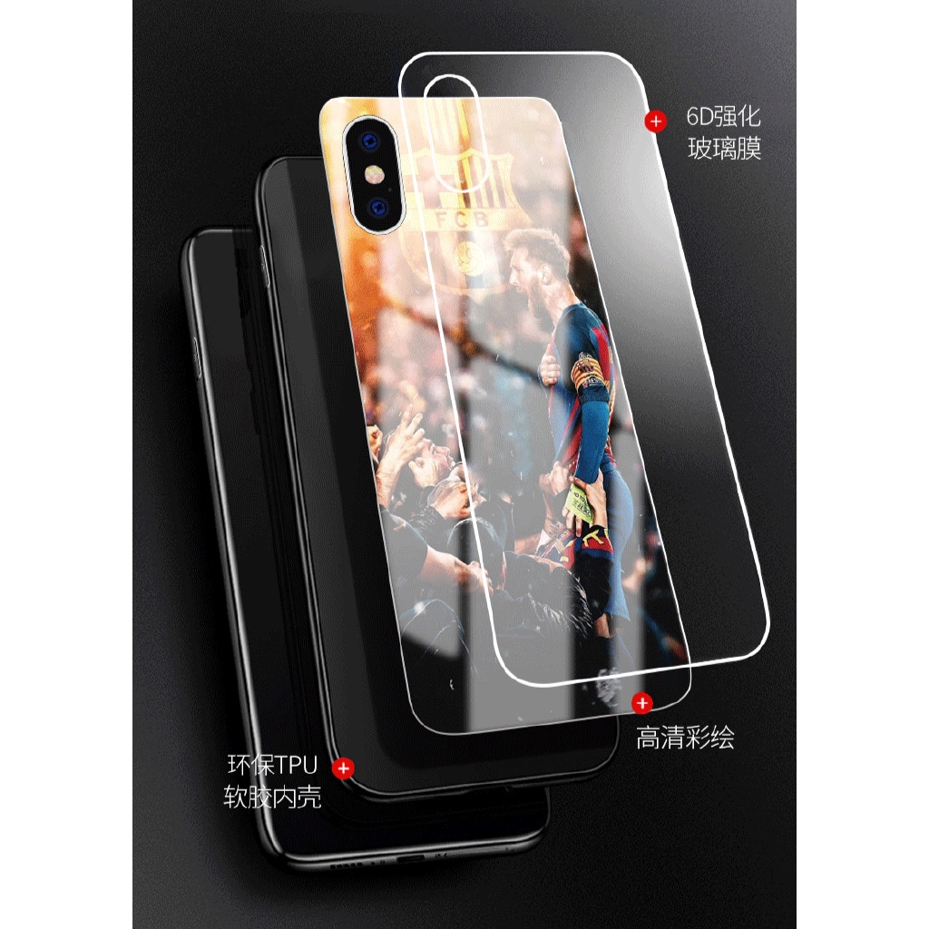 Ốp Điện Thoại Mặt Kính Chống Trầy Hình Cầu Thủ Messi Cho Iphone 6s / 7plus / 8 / X / Xr / Xs Max