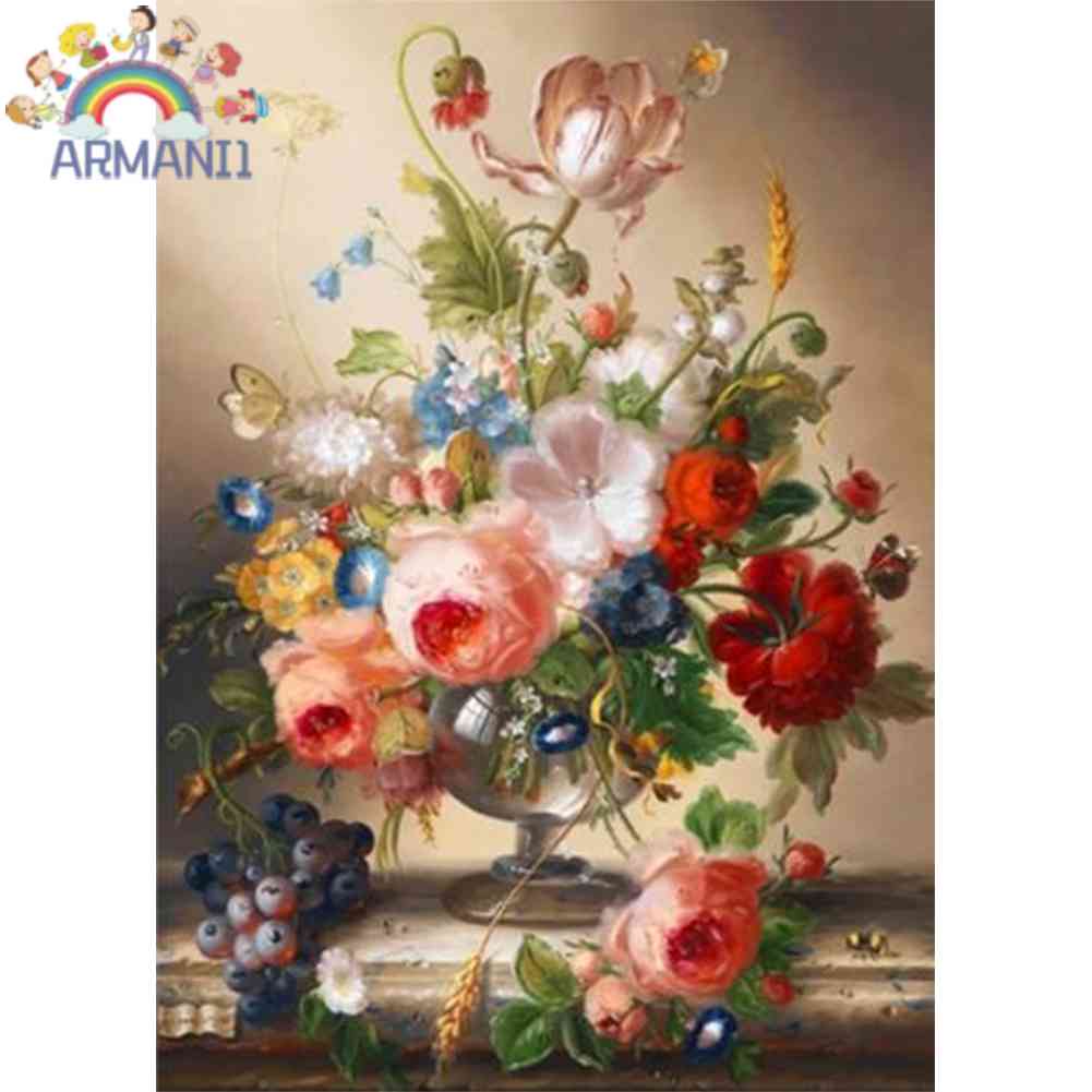 (canvas no printing) Set 11CT Tranh Thêu Chữ Thập DIY Hình Bình Hoa Phong Cách Cổ Điển