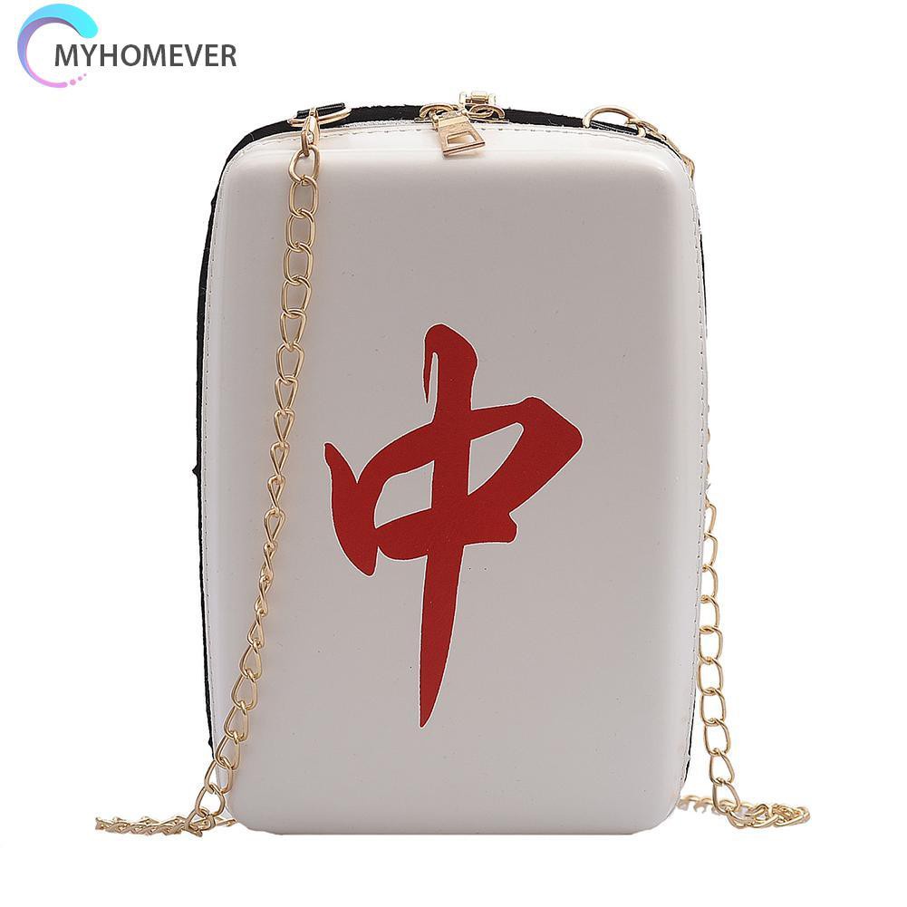 myhomever Creative Mahjong Print Shoulder Packs PU Leather Women Chain Crossbody Bags