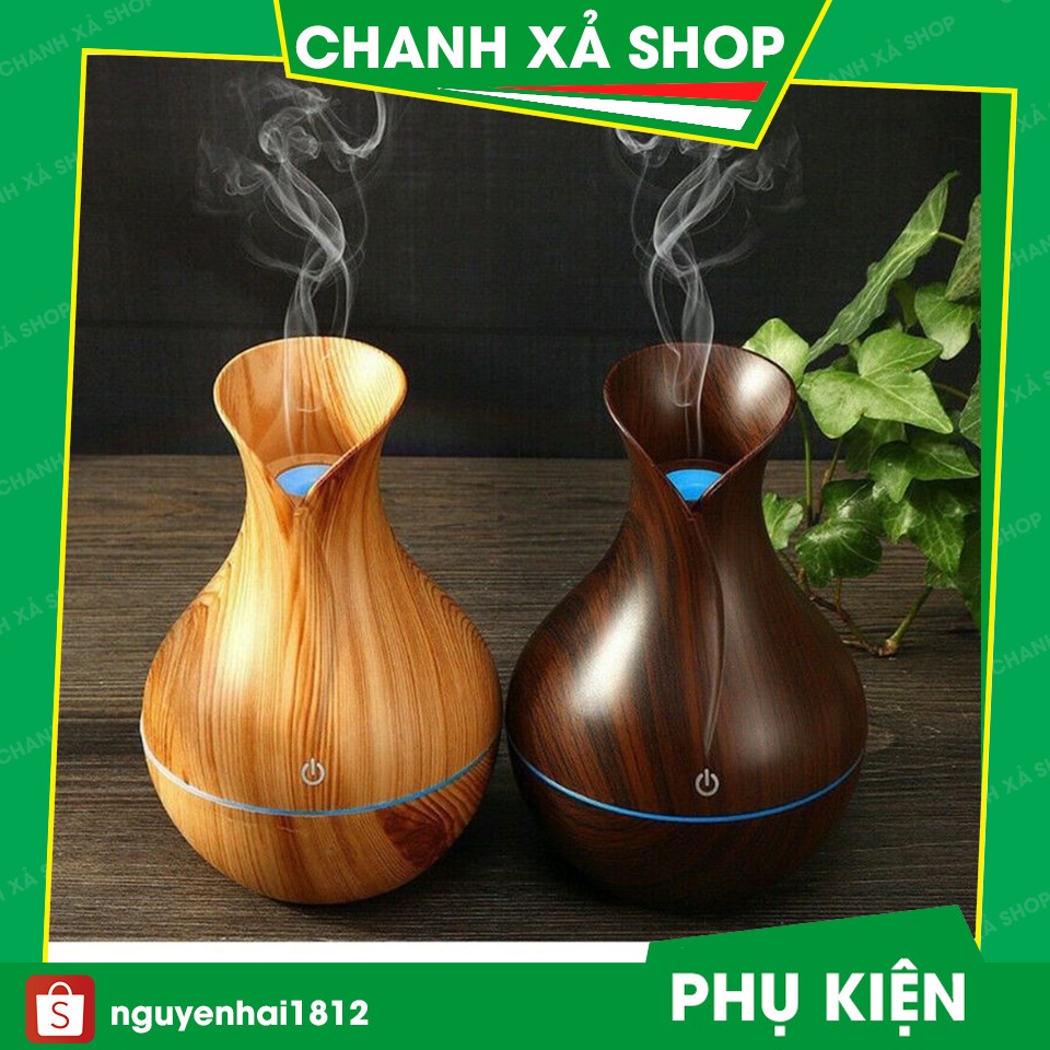 MÁY XÔNG TINH DẦU VÂN GỖ HÌNH LỌ HOA PHUN SƯƠNG TẠO ẨM [MX-03]