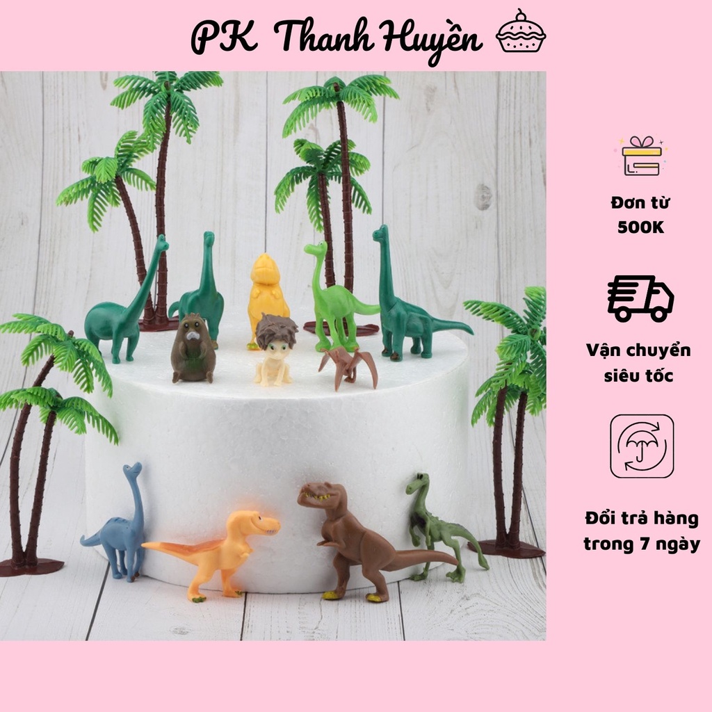 Phụ kiện trang trí bánh sinh nhật, bánh kem - bộ khủng long 12 món