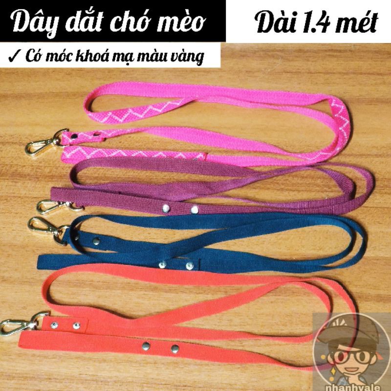 Dây dắt chó mèo bằng vải dù nhẹ bền chắc dài 1.4 mét, bản rộng 1.5cm có móc khoá mạ vàng