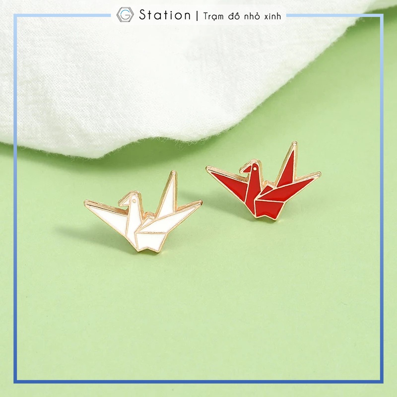 Pin cài áo hạc giấy origami màu trơn - GC281