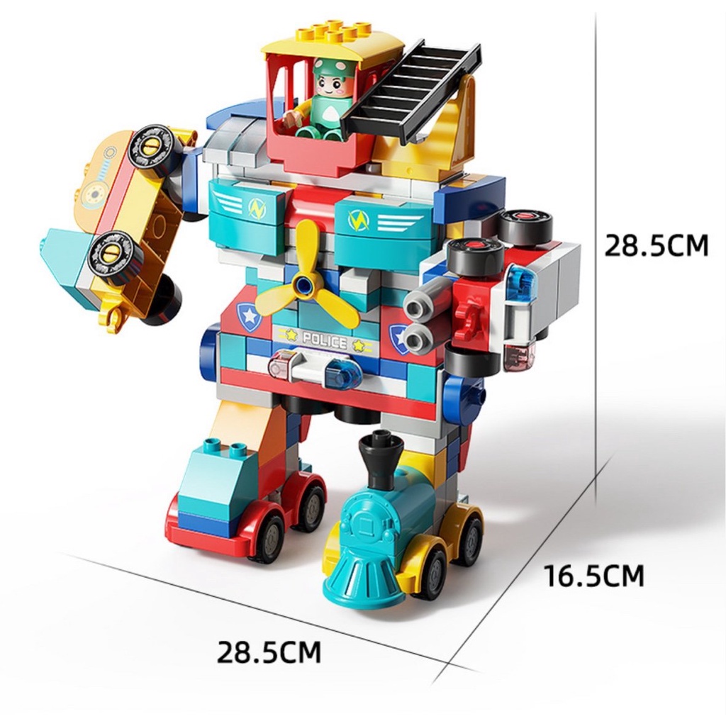 Đồ chơi xếp hình cho bé Lego Robot chính hãng Feelo - Bộ Lego Duplo xe robot 195 chi tiết bằng nhựa ABS an toàn cực đẹp