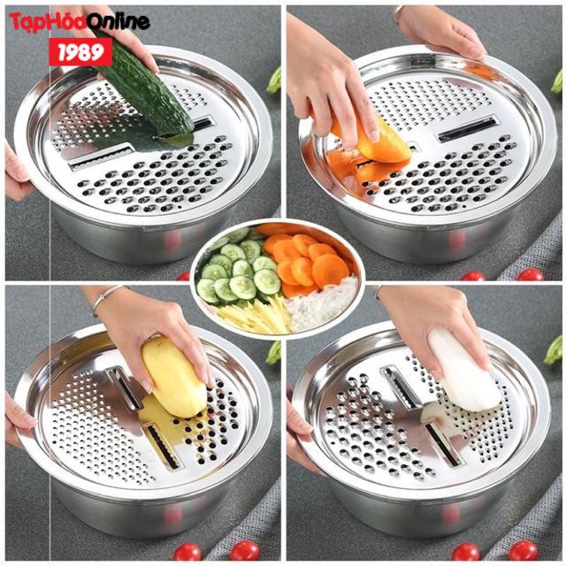 Bộ rổ Inox 3 món - Kèm vỉ bào hoa quả, nạo rau củ