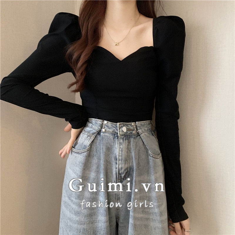 Áo thun NZN tay dài cổ vuông màu sắc đơn giản thời trang cho nữ