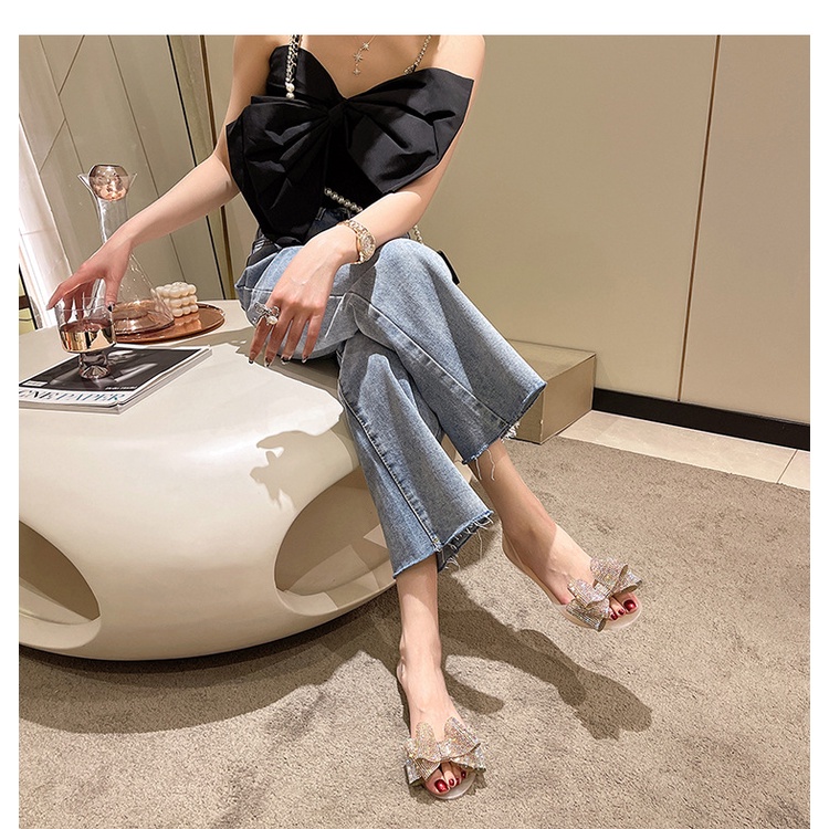 Giày nhựa dẻo thơm đính nơ đúp hở mũi soervimy hàng quảng châu