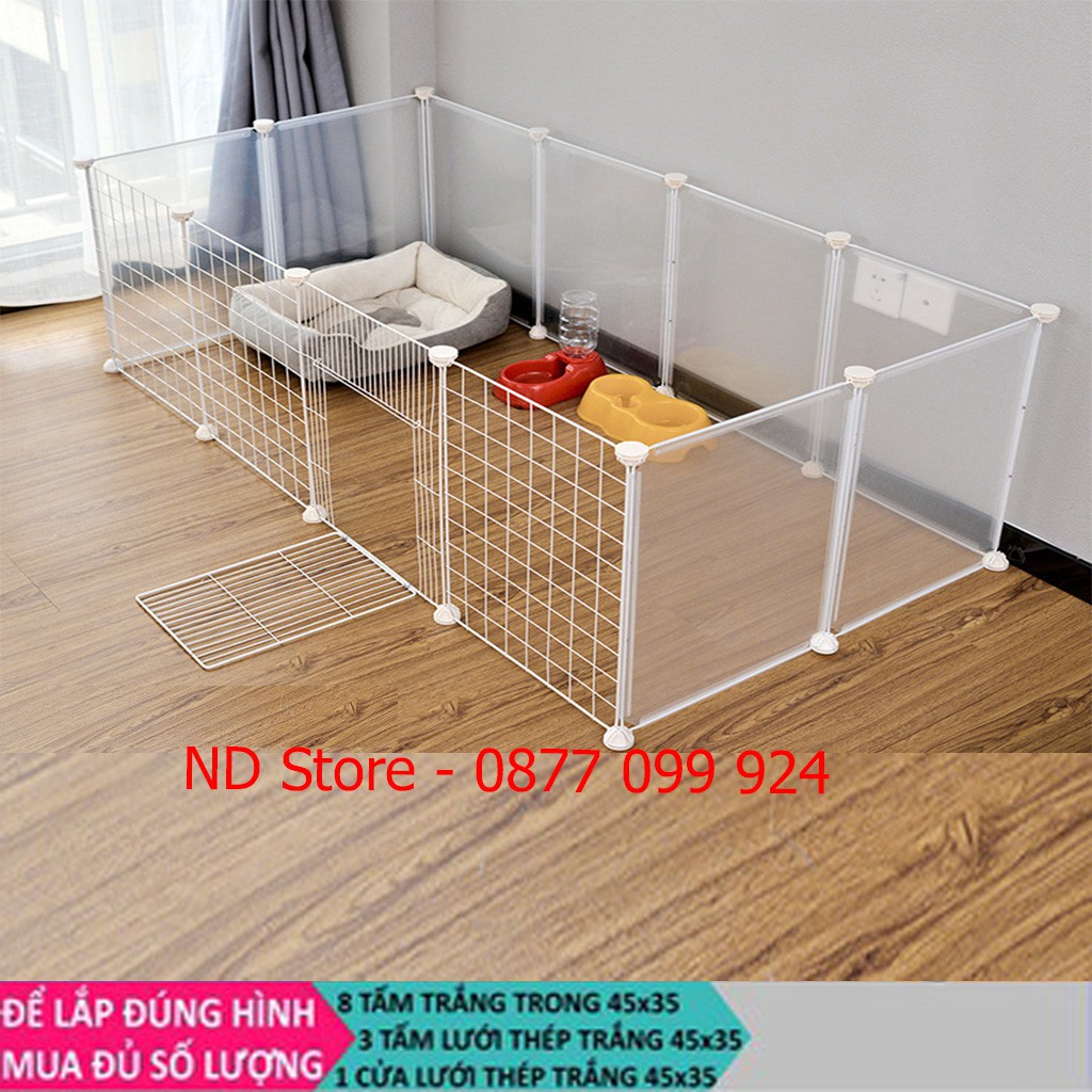 Quây Chuồng Mèo, Lồng Mèo Bằng Tấm Ghép Lưới Sắt, Tấm Nhựa Trong Suốt KT 45x35, 35x35cm [TẶNG CHỐT] [BÁN THEO TẤM]