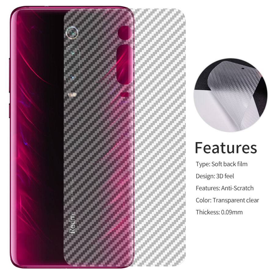 5 cái Xiaomi POCO C65 C55 Redmi 13C A1 A2 12 12c Plus 10x 10 9t 9c 9a 9i 9 8a 8 7a 7 4G 5G Mô hình sợi carbon Mờ lưng Phim dán phía sau Phim bảo vệ mềm