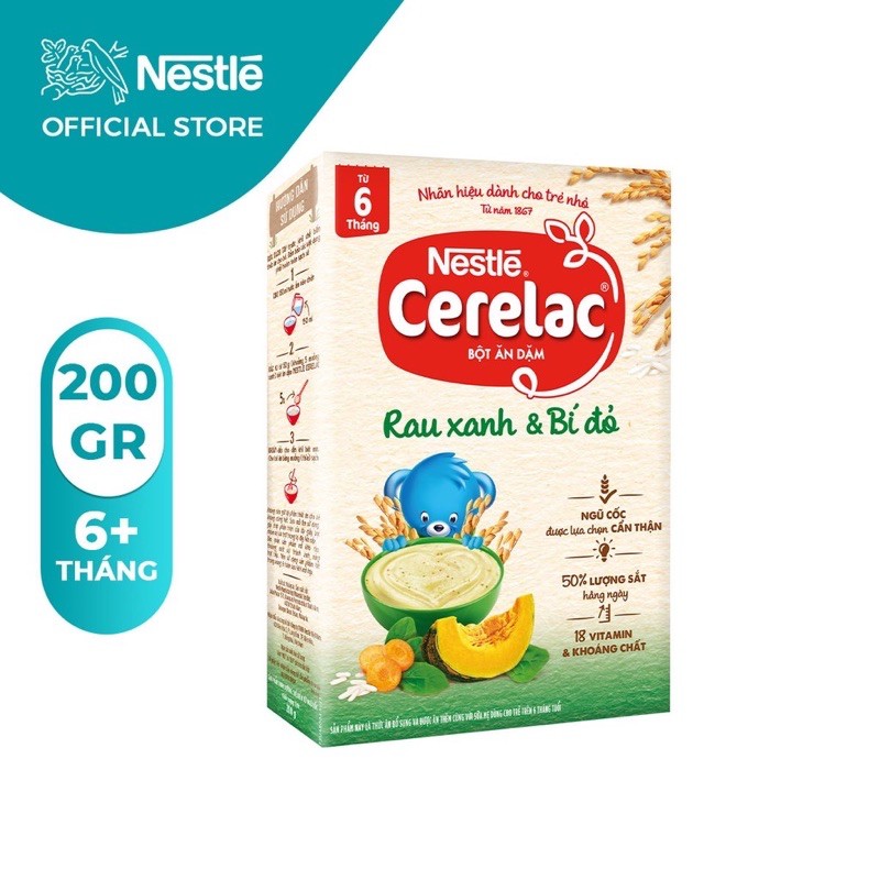 Bột ăn dặm nestle cerelac rau xanh và bí đỏ date 5. 2022