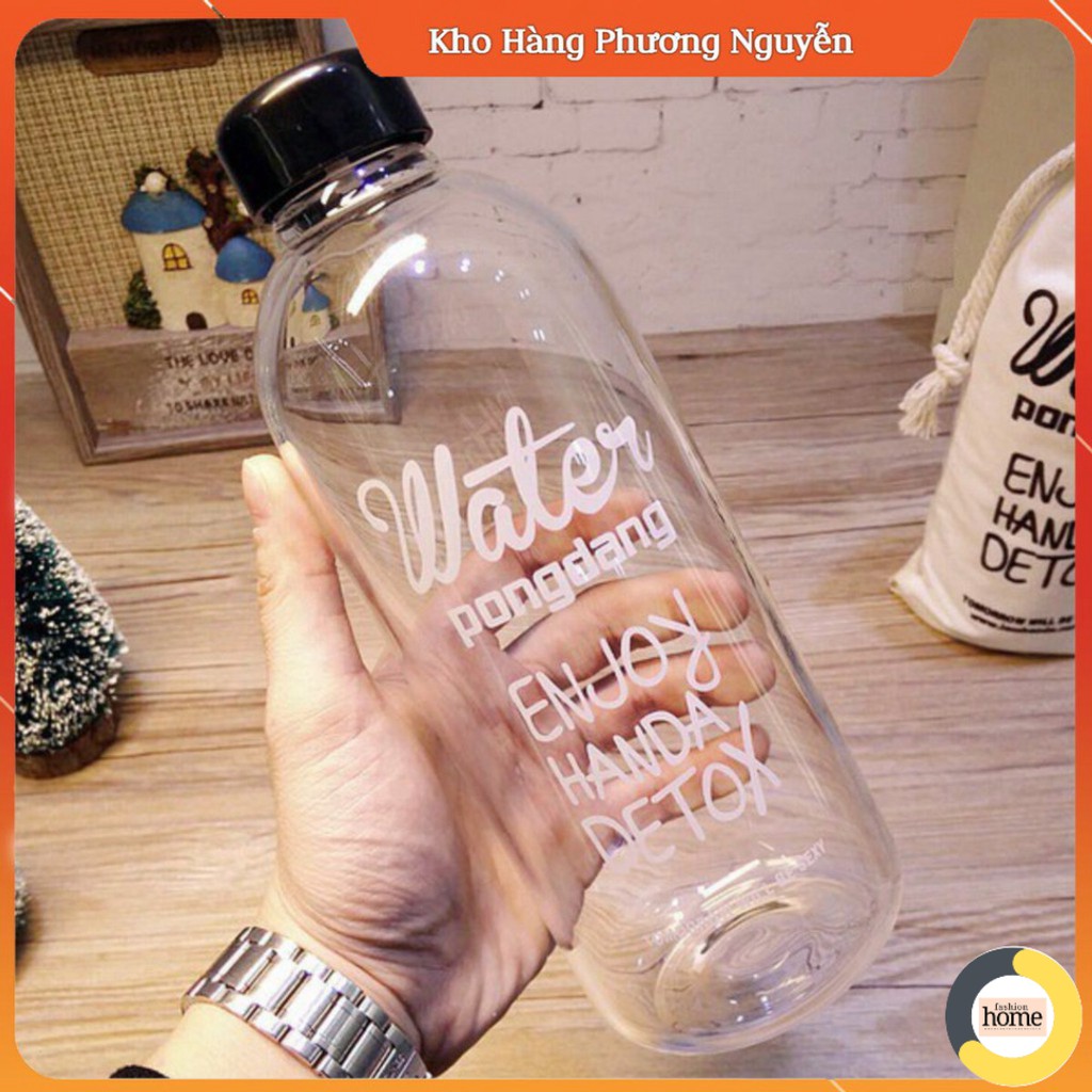 Bình nước Detox đẹp " Water Pongdang" 1000 ml ( màu trong suốt ) - Kèm 1 Túi Vải